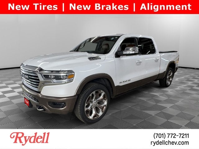2020 RAM 1500 Longhorn in Ivory White Tri-Coat Pearlcoat — front three-quarter view