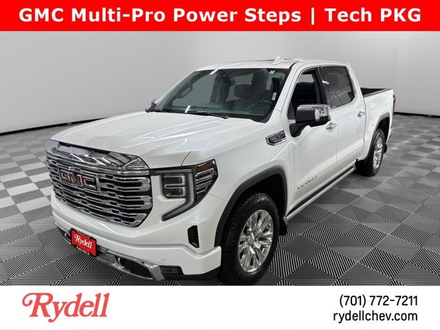 2023 GMC Sierra 1500 Denali in White Frost Tricoat — front three-quarter view