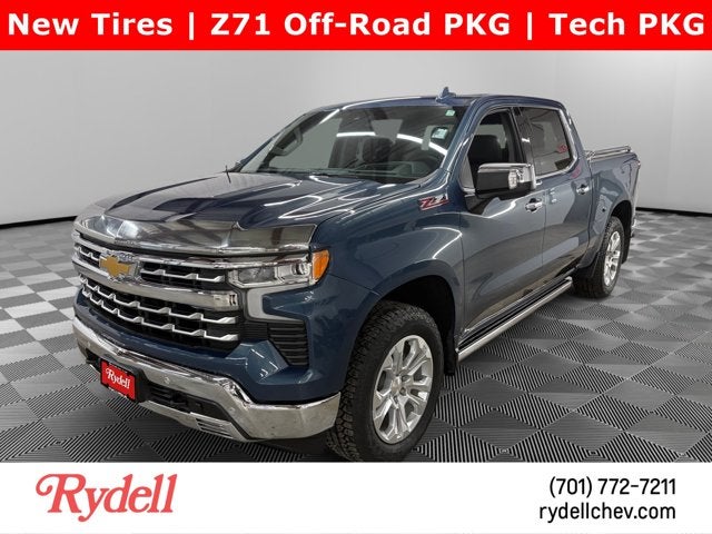 2024 Chevrolet Silverado 1500 LTZ in Lakeshore Blue Metallic — front three-quarter view