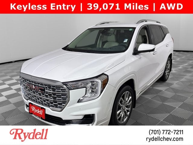 2023 GMC Terrain Denali in Summit White — front three-quarter view