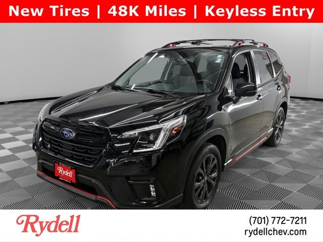 2022 Subaru Forester Sport in Crystal Black Pearl — front three-quarter view